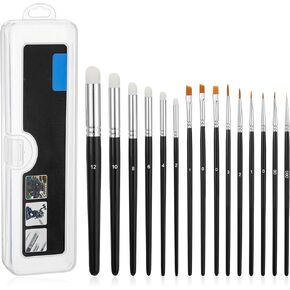 15 Pcs Miniature Paint Brushes, Detail Paint Brush Dry Brush Model Paintingbrushes Set Kolinsky Sable Brushes Paintbrushes for Acrylic Painting Oil Watercolor & Canvas Gouache Art Supplies