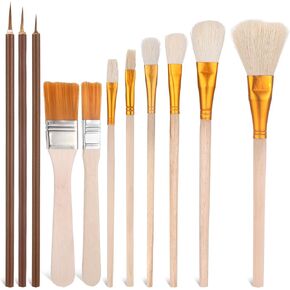 11Pcs Pottery Glaze Brushes Ceramic Brushes Set Acrylic Blending Brush Mop for Acrylic Painting Pottery Paint Brush for Glazing Oil Underglaze Wool Goat Hair Art Painting Paintbrush