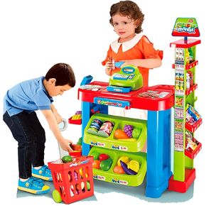 Supermarket Playcenter Set - Scanner, Sales Counter, Cart, Cash Register, Groceries and Cash, Light and Sound