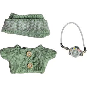 Clothes for Doll, 3 Piece 17cm Doll Clothes, Stylish Hat & Overalls & Small Camera Outfit Set, Suitable for Dolls Accessories (NO Doll) (White)