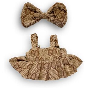 Clothes for 17cm Dolls, Premium Dolls Accessories with Chic Grid Bow Spaghetti-Strap Dress Set, High-End Fashion Outfit for Play & Display