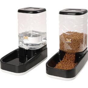 Automatic Cat Feeder, Gravity Food and Water Dispenser Bowl Set for Small Medium Dogs Animals, Pet Feeder Dispenser Storage Food, 3.8L Large Capacity, White & Gray