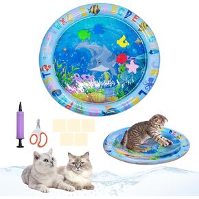 Eelexa 2025 Upgrade Thickened Water Sensor Play Mat for Cats with Patches and Nail Clippers, Sensory Water Playmat for Cats, Water Sensor Playmat with Fish for Cool Comfortable Pet Play-Dolphin Design