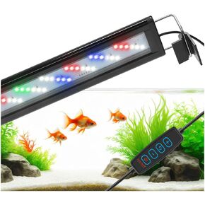 LED Aquarium Light Full Spectrum Fish Tank Light with Dimmer White Blue Red Green LEDs Fish Tank Light with Three Lighting Modes and Extendable Bracket for 8 Inch to 12 Inch Aquarium
