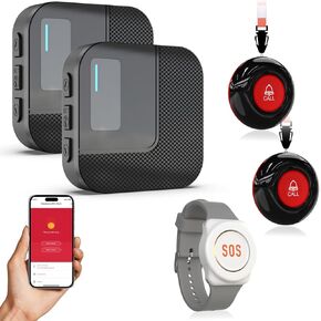 WiFi Caregiver Pager System with Alert Button That Calls Cell Phone - Wireless Nurse Call Button for Elderly, Seniors, Disabled & Kids - 2 SOS Emergency Buttons & 1 Receiver (Only Supports 2.4GHz)