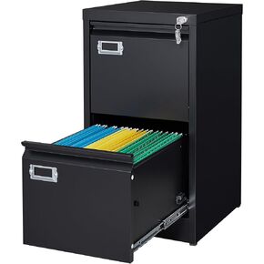 Letaya 2 Drawer File Cabinet with Lock,Metal Office Small Filing Cabinets for Home Office,Storage Letter,Black-Easy Assemble