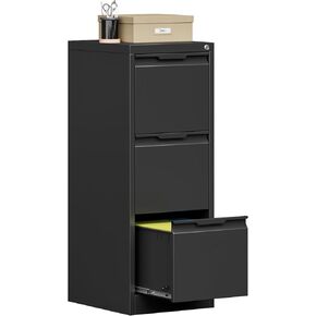 2 Drawer File Cabinet, 17.8" Deep Filing Cabinet for Home Office, Metal Vertical File Cabinet with Lock for Letter/Legal/A4/F4 Size, Easy Assemble (Black)
