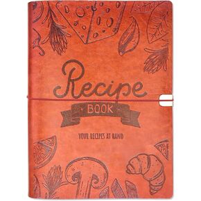Recipe Book To Write In Your Own Recipes - A5 Blank Recipe Journal with Leather Cover - Holds 130 Recipes - Includes Stickers - Family Cookbook Gift for Women & Home Cooks