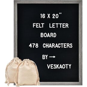 Felt Letter Board with 478 Letters, Numbers & Symbols - 16 x 20 inch Large Changeable Message Board with Wooden Frame Wall Mount Hook,2 Canvas Bags,Wood Stand (Black Board & Wood Frame)