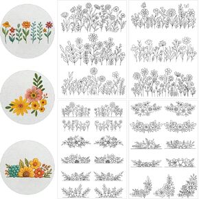 Water Soluble Stabilizer for Embroidery - Flower Stick & Stitch Embroidery Paper Wash Away, Floral Hand Sewing Embroider Patterns for Jean Bag T-Shirt (4 Sheets)