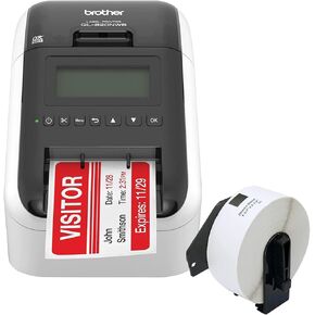 Brother QL-820NWB Professional Ultra Flexible Label Printer with WiFi, Ethernet and Bluetooth Connectivity - 110 Labels Per Minute, 300 x 600 dpi, Auto Cut, Includes 1 Roll of 400 Address Labels