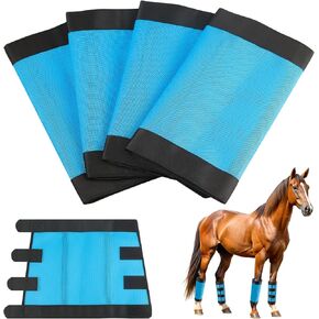 Fly Boots for Horses Set of 4 (Large), Reinforced Webbing Resists Tearing, Loose Fitting Breathable Plastic Mesh Horse Leggings Wraps Adjustable, Protective Horse Leg Reduces Fly Bites & Stomping