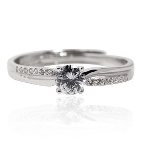 Engagement Ring Wedding Band Set, Size Adjustable, S925 Sterling Silver CZ Stones Promise Ring, Simple Minimalist Matching Ring Set for Her (2.9mm With Stones)