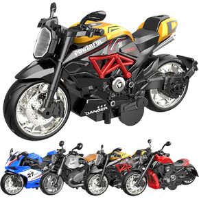 Alloy Metal Diecast Motorcycle Model Toy Set, 4 Pack of 1:12 Scale Die-Cast Motorcycles, Pull Back Function Toy Moto Bike for Kids Boys Girls and Collectors