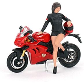 Diecast Model Car Potorcycle متوافقة مع Mini GT 1:64 Ducati Panigale V4 S Motorcycle مع شخصية Girl Model ، Red MGT00682
