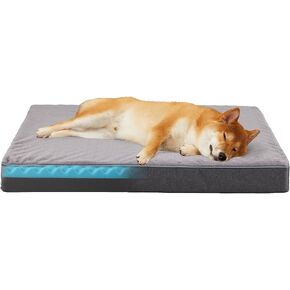 Memory Foam Large Dog Bed, Cooling Dog Beds for Large Dogs, Washable Orthopedic Pet Bed for Crate with Joint Relief Memory Foam, Waterproof Liner and Plush Cover (35’’x 22’’)