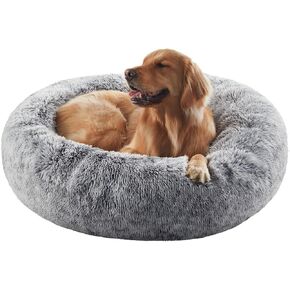 36 inches Donut Dog Bed for Large Dogs - Calming Fluffy Round Pet Bed with Removable & Washable Cover,Fits up to 100 lbs Pets (Dark Grey,Large)