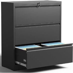 2 Drawer Lateral File Cabinet with Lock, Metal Filing Cabinets for Home Office, Steel Storage Wide File Cabinet for Letter/Legal/F4/A4 Size with Hanging Bars, Assembly Required (Black)