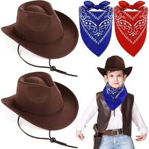 Xtinmee 4 Pcs Kids Western Cowboy Hat Set Toddler Boy Costume Outfit Cowgirl Hats Bulk Paisley Bandanas for Kids
