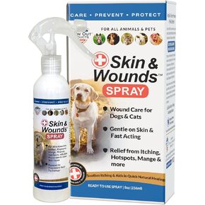 Show Out Skin & Wounds Spray for Dogs & Cat - Remedy for Dog Hot Spot, Dry Skin, Rash, Skin Infection, Ringworm, Mange, Itchy Paws, Irritation on Skin, Skin Allergy, Wound Care (8 Ounces)