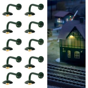 10Pcs Model Railway HO Scale 1:87 Hanging Lamp, LED Model Wall Lights For Building Layout Outdoor Houses, Miniature Wall Goose Neck Light, Model Scene Illumination