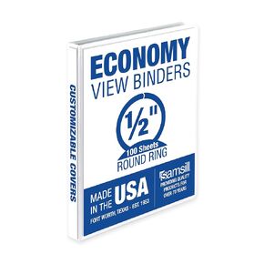 Samsill 0.5 Inch 3 Ring Binder, Made in USA, Economy Round Ring, Clear View Cover, 100 Sheet Capacity - for School, Home, Office - Pearl White
