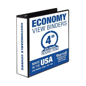 Samsill 4 Inch 3 Ring Binder, Made in USA, Economy Round Ring, Clear View Cover, 675 Sheet Capacity - for School, Home, Office - Charcoal Black