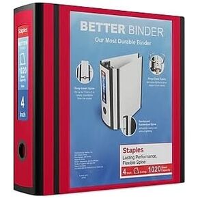 Staples 4-inch 3-Ring Better Binder, Red, 2/Pack (ST55815-CCVS)