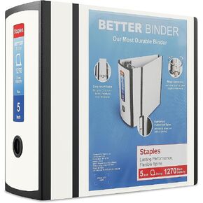 Staples 5-inch 3-Ring Better Binder, White, 2/Pack (ST55820-CCVS)