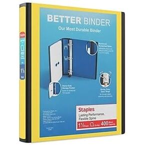 Staples 1 1/2-inch 3-Ring Better Binder, Yellow, 3/Pack (55862/19060VS)