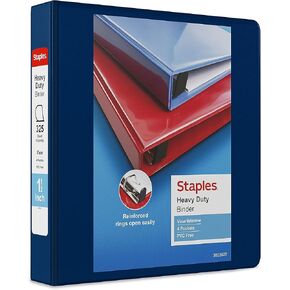 Staples Heavy-Duty 1 1/2-inch 3-Ring View Binder with D-Rings and Four Interior Pockets, Navy Blue, 3/Pack (ST56269-CCVS)