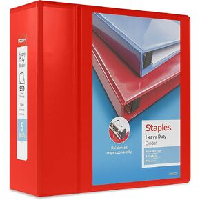 Staples Staples ثقيلة 5 بوصات من 3 حلقات الموثق مع حلقات D وأربعة جيوب داخلية ، حمراء ، 2/حزمة (ST56300-CCVS)
