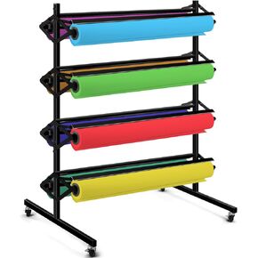Landhoow Large Paper Roll Holder Craft and Cutter Art Paper Roll Holder for Up to 8 Roll 36 Inch W x 9 Inch Dia Use in Classroom Arts Activity(Gray)