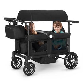 Kinder King Folding Wagon Stroller for 2 Kids, All-Terrain Baby Stroller Wagon Outdoor, Removable Canopy 2 Seater, Adjustable Handle, Shock-Absorbing Wheel, Detachable Tray, Parent Organizer, Gray