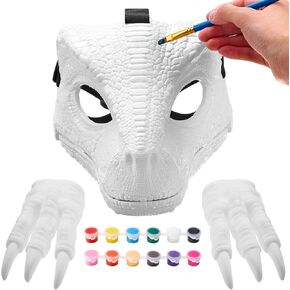 1 Set Hard Plastic Dinosaur Mask with Claws Paints Blank DIY Dino Mask Dinosaur Gifts Furry Therian Dino Costume Party Supplies