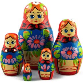 MATRYOSHKA&HANDICRAFT Nesting Dolls Classic Russian Ornament and Beautiful Chrysanthemum Set 5 pcs