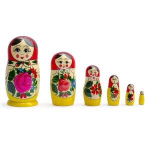 BestPysanky Set of 6 Wooden Dolls Nesting Dolls Semenov Matryoshka 5.75 Inches