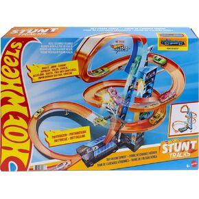 Hot Wheels Sky Crash Tower Track Set, 2 1/2+ ft / 83 cm High with Motorized Booster, Orange Track & 1 Hot Wheels Vehicle, Race Multiple Cars, Toy for Kids 5 to 10 Years Old & Up
