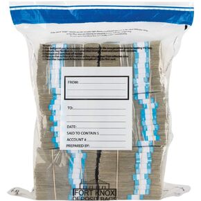 Banksupplies Ultima Blue Clear Cash Transmittal أكياس - 19W × 24H - حزمة من 250 - إغلاق رفرف الأسير - شريط عبث واضح - لوحة الكتابة - الحرارة ، الكشف البارد والرطوبة - حقيبة بلاستيكية الإيداع