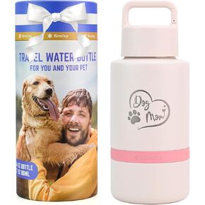 Insulated Dog Water Bottle with Travel Bowl, Dog Lover Gift, Portable Water Bottle Dispenser, Accessories for Car, Hiking, Camping, Outdoor, Leak-Proof, Detachable (Sage Green)