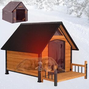 Dog House في الهواء الطلق ، بيت الكلب المعزول في الخارج لسلالة كبيرة ، 50.87 "L ملجأ كبير للكلاب مع إطار حديدي مضاد للاحتياج (بني ، 50.87" D x 37.44 "W x 37.2" H)