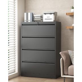 Lateral File Cabinet with Lock, 4 Drawer Metal File Cabinets for Home Office, Large Filing Storage Cabinet Printer Stand, Steel Wide File Cabinet for Legal/A4/F4/Letter Size Files(Black)