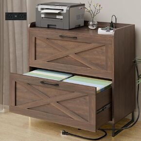 Lateral File Cabinet 2 Drawer Mobile File Cabinet with Charging Station for Legal/Letter/A4 Size Hanging Files, Modern Farmhouse Large Wood File Storage Cabinet for Home Office Furniture(Simple White)