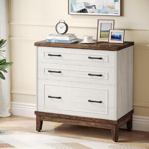 Tribesigns 3-Drawer File Cabinet, Lateral Filing Cabinet for A4/Letter/Legal Size, Wood Office Storage Furniture Printer Stand for Home Office, Living Room, Walnut & White
