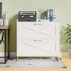 2 Drawer Lateral File Cabinet, Filing Cabinet with Charging Station for Letter/Legal/A4 Size Hanging Files, Modern Farmhouse File Cabinet for Home Office, Printer Stand with Storage, Washed Gray