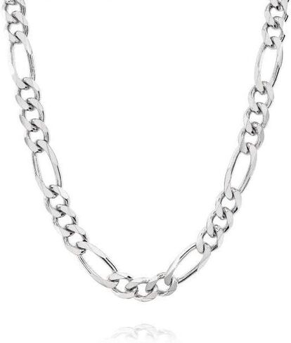 Verona Jewelers 7MM Solid Sterling Silver Italian Figaro Link Chain Necklace- Italian 925 Figaro Necklace, Mens Thick Necklace, Figaro Chain 20-30 in Kuwait