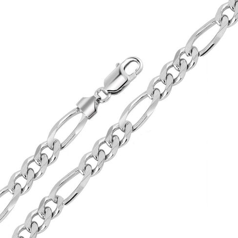 Verona Jewelers 7MM Solid Sterling Silver Italian Figaro Link Chain Necklace- Italian 925 Figaro Necklace, Mens Thick Necklace, Figaro Chain 20-30 in Kuwait