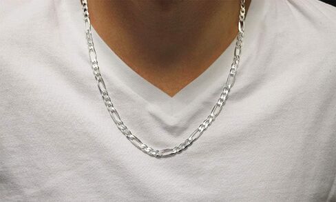Verona Jewelers 7MM Solid Sterling Silver Italian Figaro Link Chain Necklace- Italian 925 Figaro Necklace, Mens Thick Necklace, Figaro Chain 20-30 in Kuwait