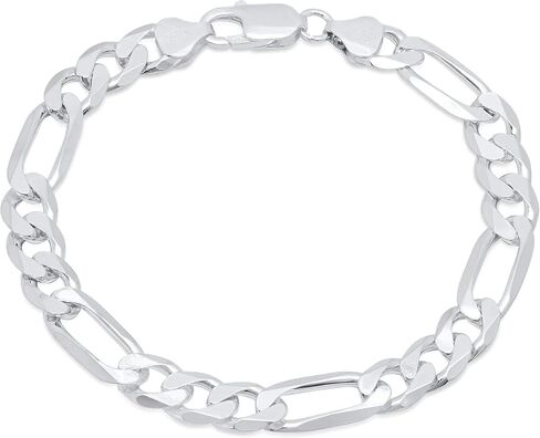 Verona Jewelers 7MM Solid Sterling Silver Italian Figaro Link Chain Necklace- Italian 925 Figaro Necklace, Mens Thick Necklace, Figaro Chain 20-30 in Kuwait