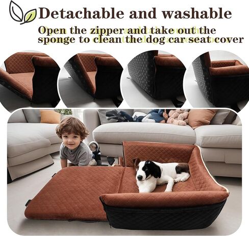 Dog Car Seat Bed 2 in 1 for Small/Medium Dogs up to 35 lbs,Adjustable Safety Leashes,Memory Foam with Soft Fabric Pets Travel Car Bed,Easily Installed in Front and Back seat,Removable and Washable. in Kuwait
